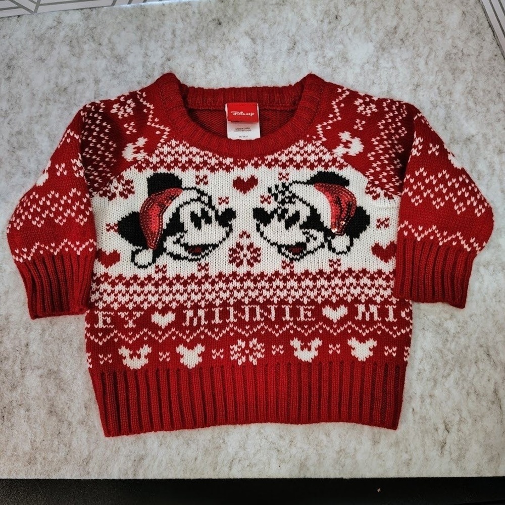 Mickey Minnie Christmas Sweater Sequin Mouse Ugly Fair Isle 3/6‎ Month Disney